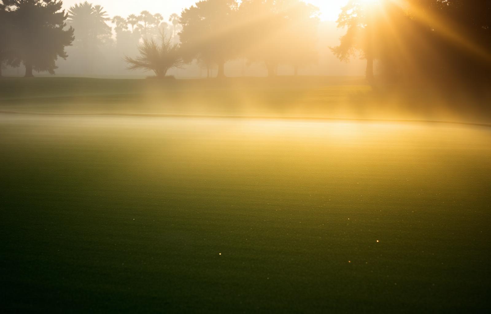 Misty morning fairway at sunrise